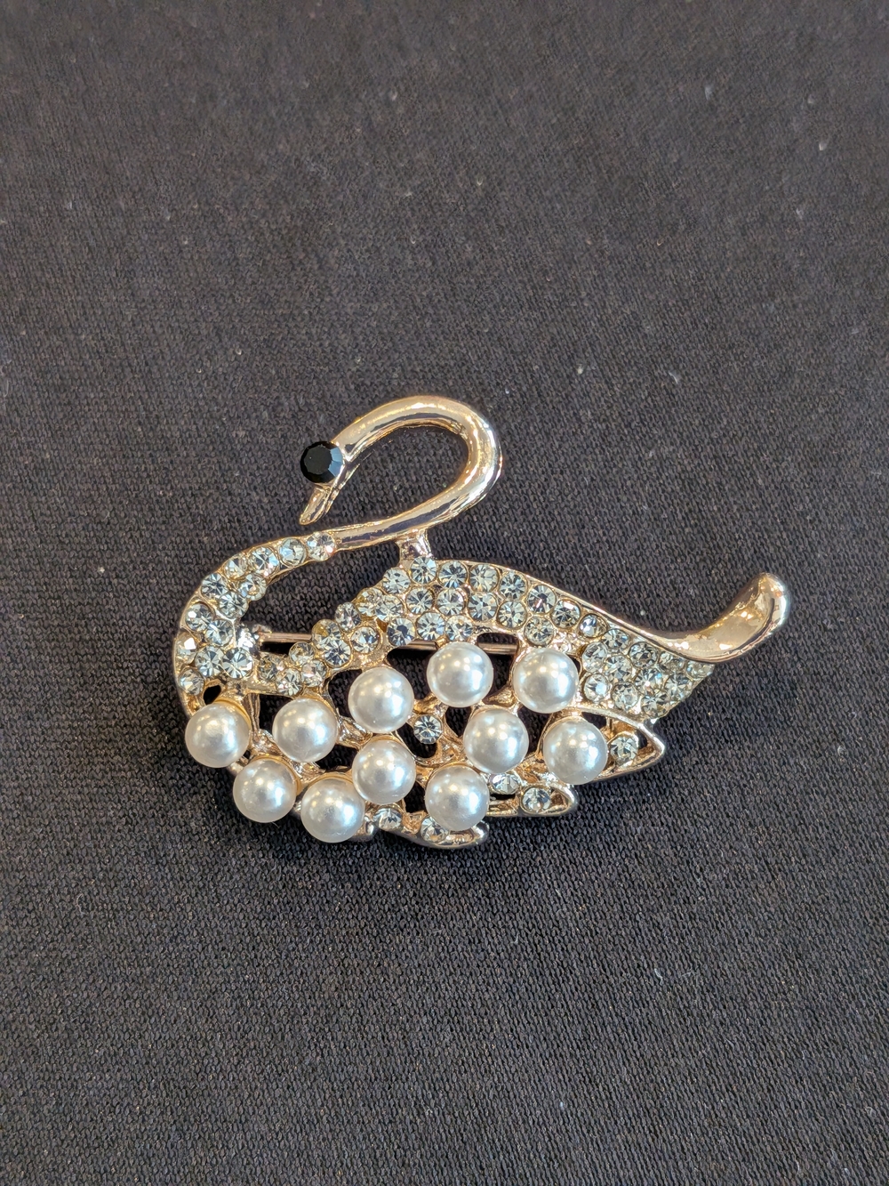 Gold-Tone Swan Brooch with Pearls and Crystals Signed ZF